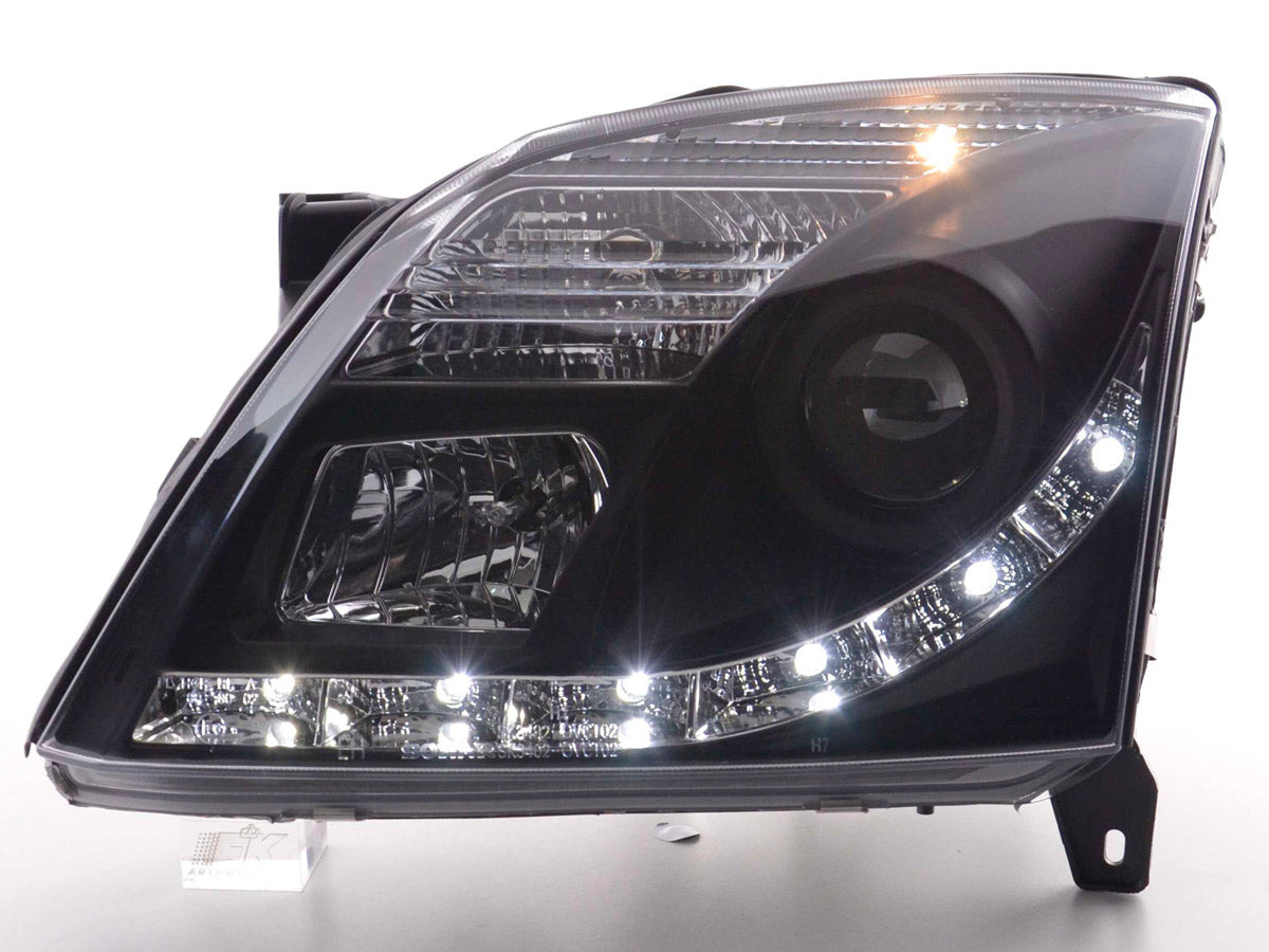 Scheinwerfer Set Daylight LED TFL-Optik Opel Vectra C 02-05 schwarz Scheinwerfer Set Daylight LED TFL-Optik Opel Vectra C 02-05 schwarz